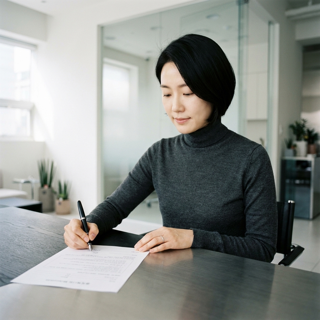 Dr. Sojin Han signing a prescription at her desk