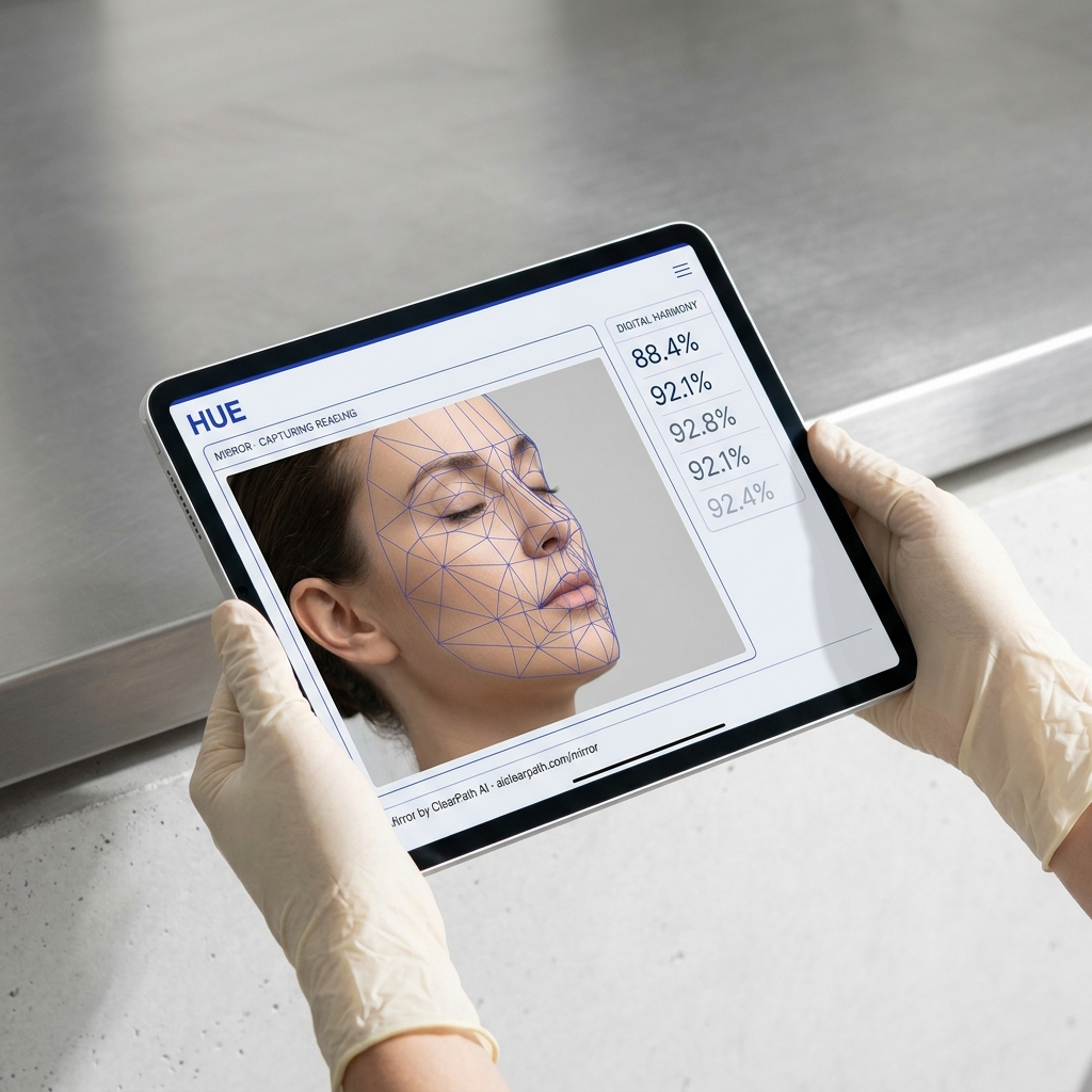 A tablet capturing a patient's face for a Mirror reading